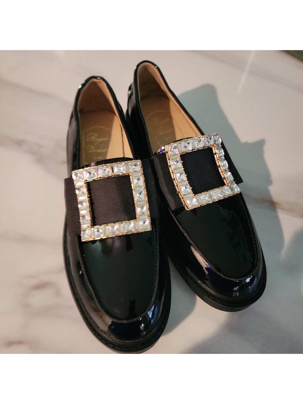 New Black Patent Crystal Buckle Loafers Women’s Fits Size 8 – Luxury-Inspired - Picture 9 of 12